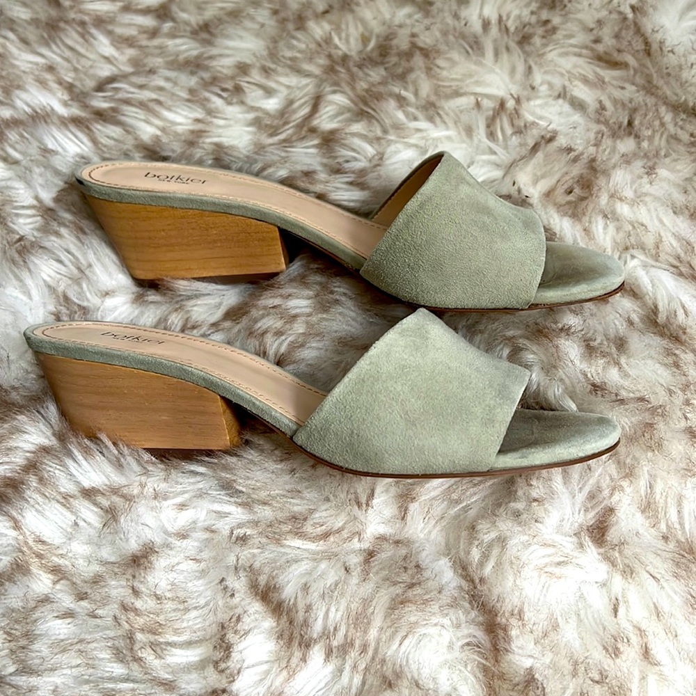 Botkier Carlie Pastel Green Suede Slides Mules Wedge Sandals